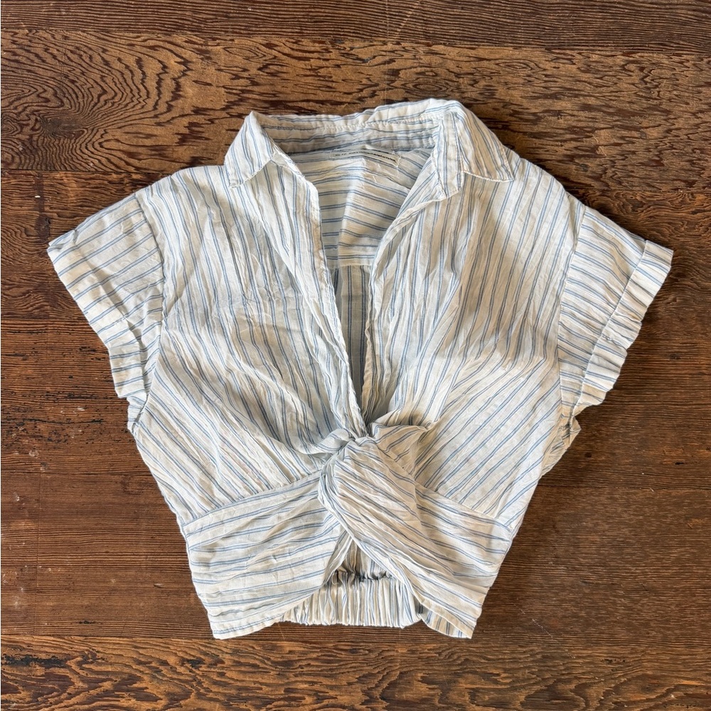 Urban Outfitters Light Blue & White Striped Knot-Front Crop Top